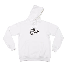 Load image into Gallery viewer, White “FAKE World” Pullover Hoodie