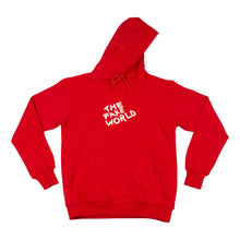 Load image into Gallery viewer, Red “FAKE World” Pullover Hoodie
